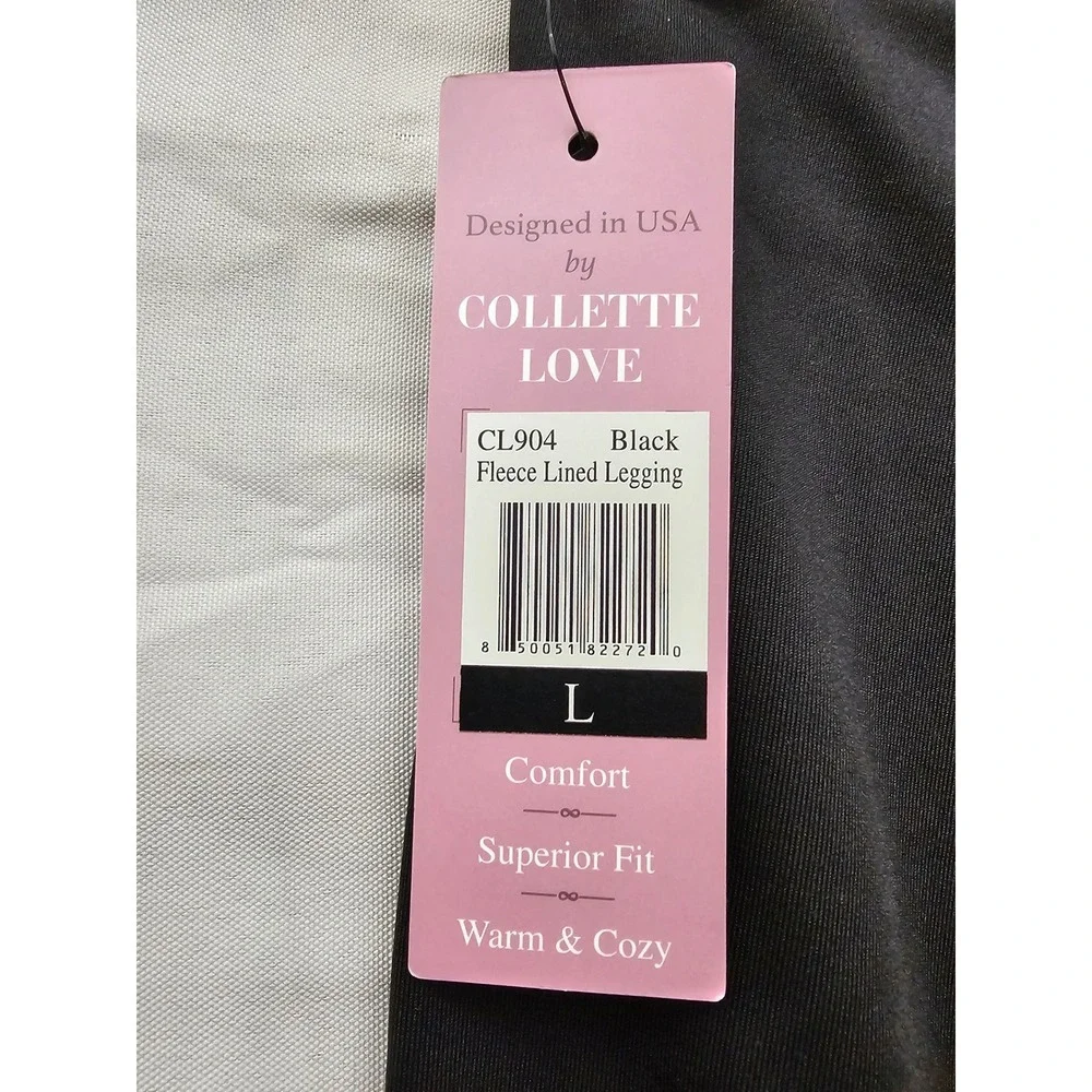 Collette Love Womens Fleece Lined Leggings Black Poly Blend Casual Size Large